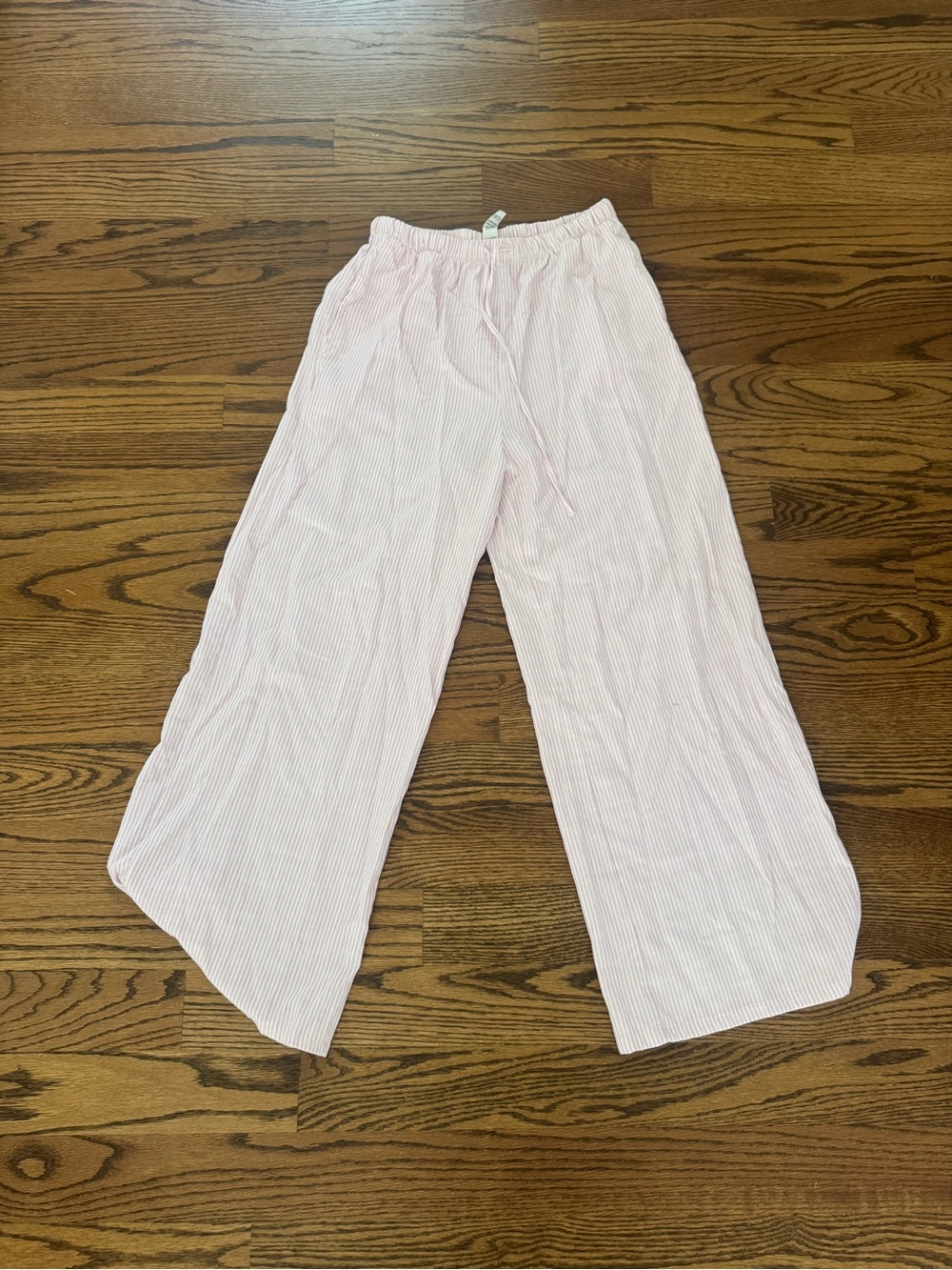 Womens Pink Stripe Wide-Leg Elastic Waist Pants